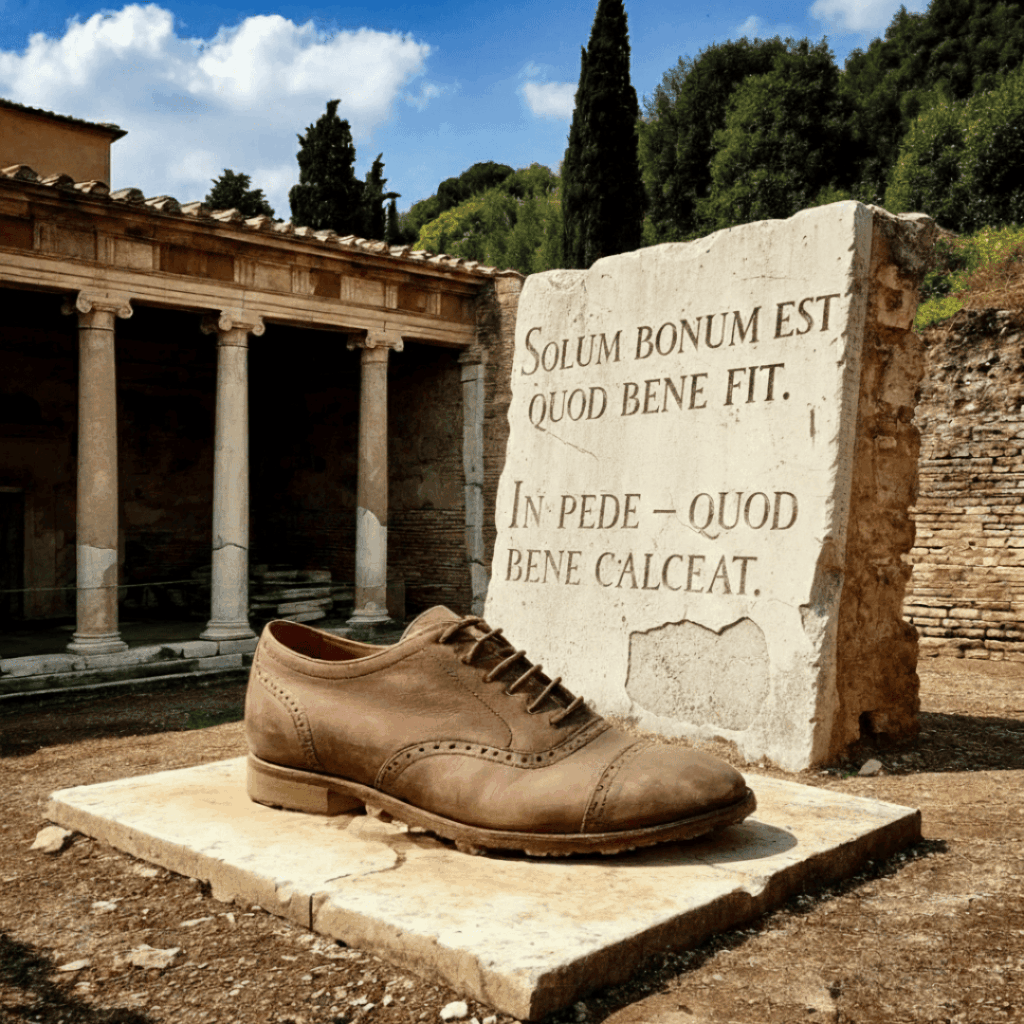 Solum bonum est quod bene fit. In pede – quod bene calceat. Благо – лишь то, что сделано на совесть. А для ноги благо – это башмак, что сидит ей впору.